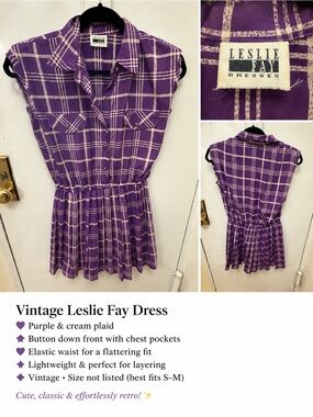 Leslie Fay Purple & Cream Plaid Girls' Button-Front Dress